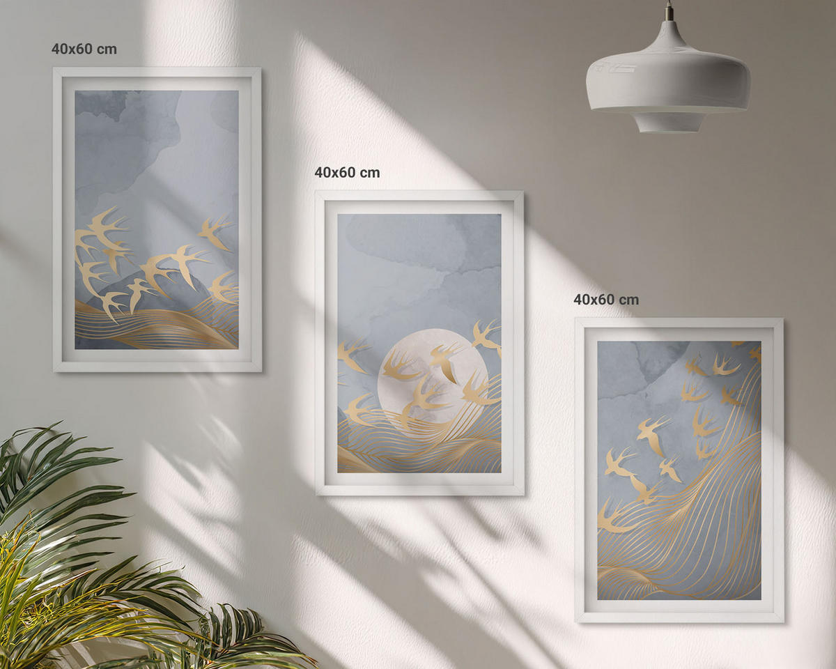 BILDER SET 3er Set - 40x60 cm Weißer Rahmen - Vögel, die am Himmel fliegen - Weiß, Kunststoff (40/60cm) - TULUP