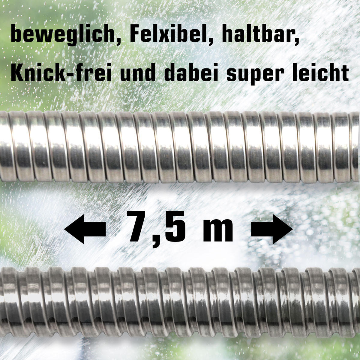 EDELSTAHL-GARTENSCHLAUCH 7,5 m - Silberfarben, Metall (750cm) - eyepower