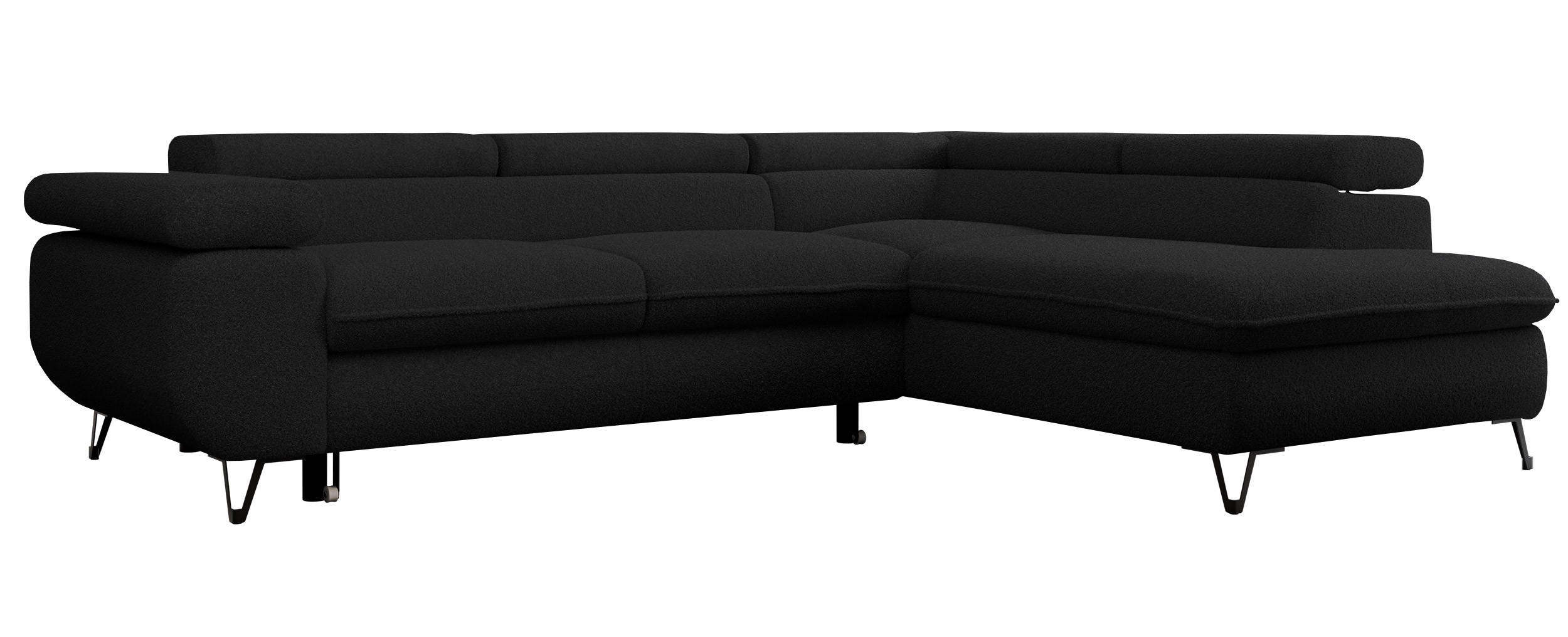 ECKSOFA PEDRO L Schwarz Boucle - Rechts Seite - Schwarz, Textil/Metall (273/208cm) - MKS