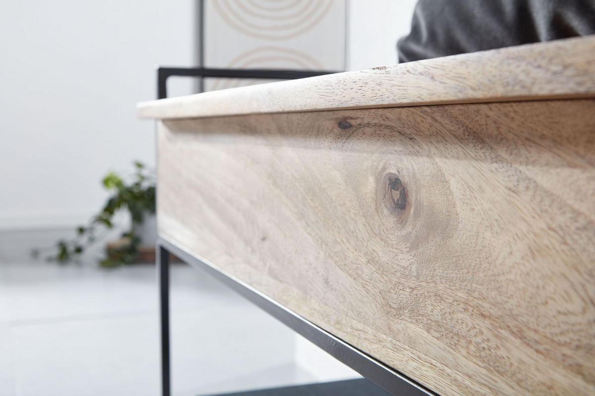 FLURBANK Holz Metall Sitzfläche hochklappbar, Beige 90x38x52 cm - Beige/Schwarz, Holz/Metall (90/52/38cm) - KADIMA DESIGN