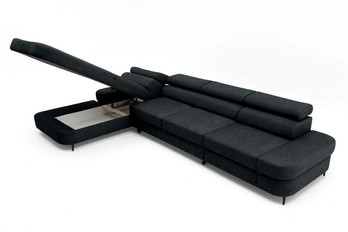 ECKSOFA JAZZ MAXI Links mit Schlaffunktion 125x195 Velours Schwarz - Schwarz, Holz/Textil (350/203cm) - Muffo