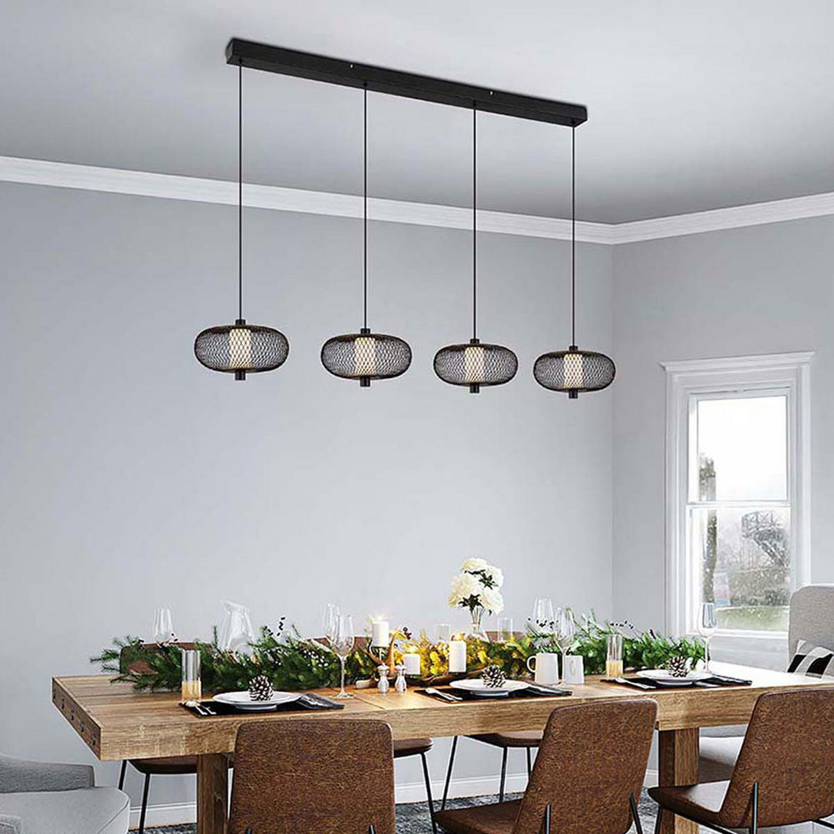 LED HÄNGELEUCHTE Astari Schwarz Metallgeflecht - Schwarz, Metall (116.5/22/150cm) - Nowa