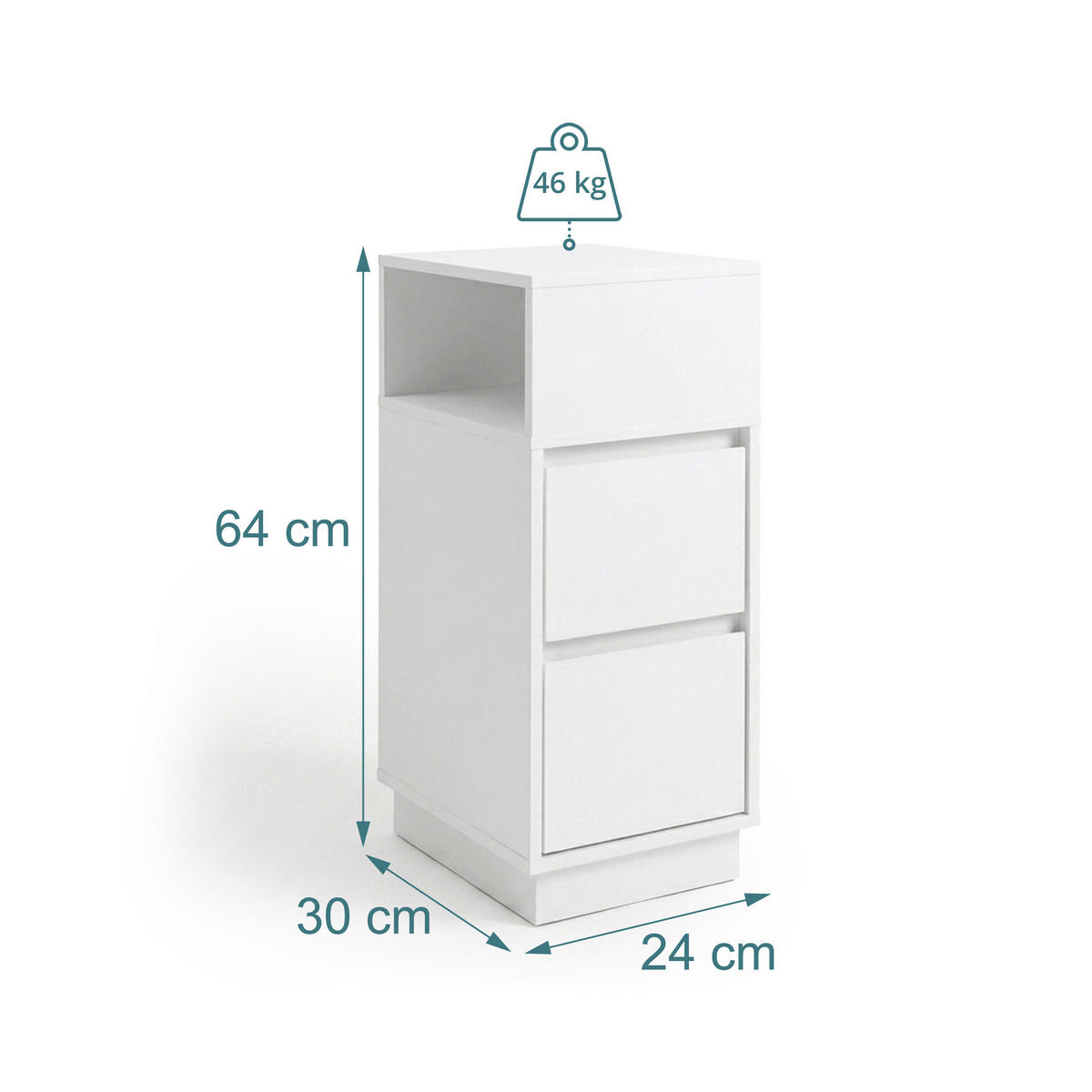 STOLÍK Biela MDF 2 zásuvky - biela, kompozitné drevo (24/64/30cm) - Relaxdays