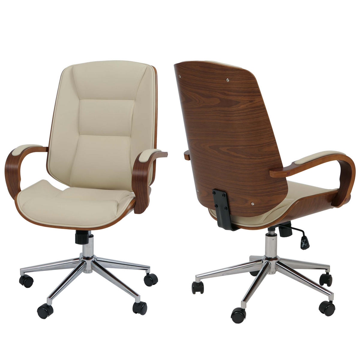 PISARNIŠKI STOL Krema bela - bela, tekstil (61/110/74cm) - MCW