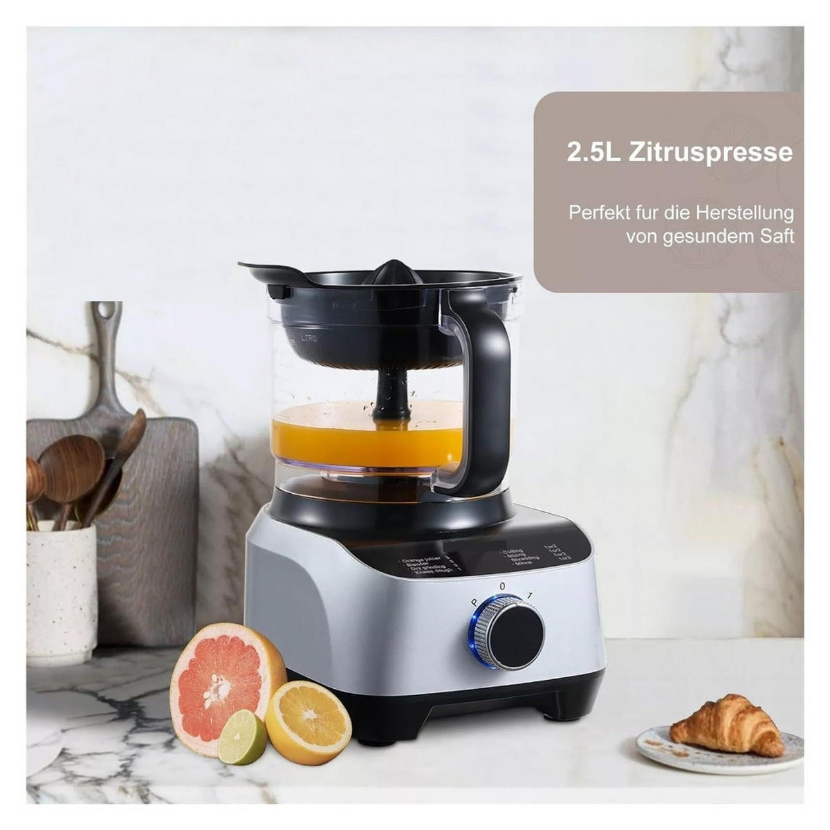 KÜCHENMASCHINE 11-IN-1 , 1300W MULTIFUNKTIONSMIXER mit Fleischwolf, ABS Kunststoff, Silber, 3,5L/1,5L - Silberfarben, Metall (30.5/43.1/41.3cm) - Rolipo