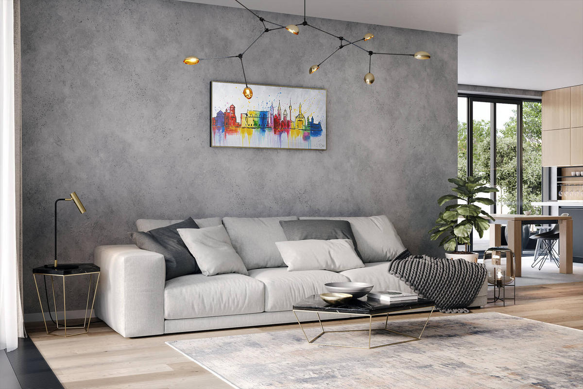 OLEJOMAĽBA 120/60 cm, Mesto a architektúra - sivá, drevo/textil (120/60cm) - KUNSTLOFT