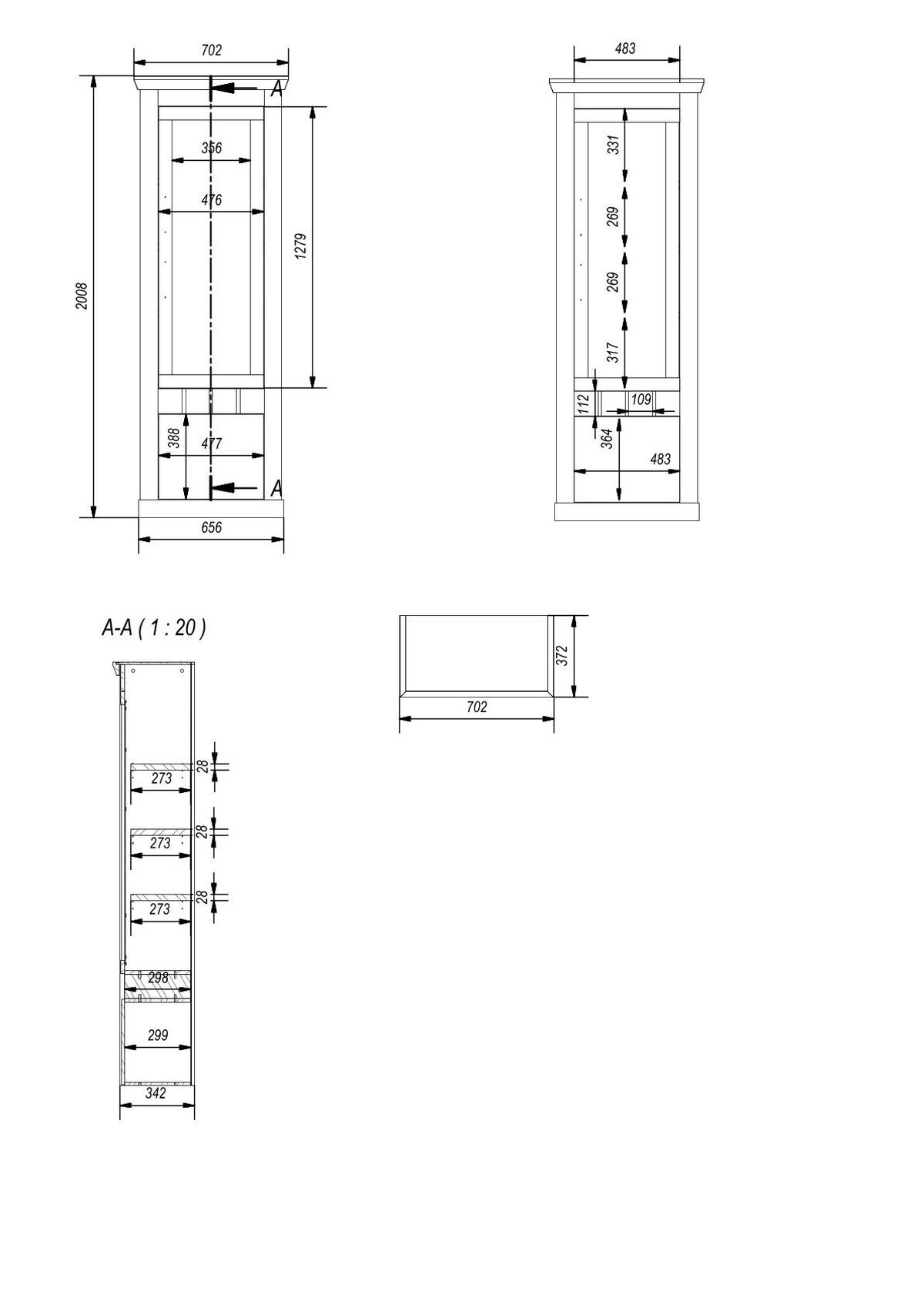 VITRINE C14 Light Gray & Artisan Eiche 71x201x37 cm - Grau, Holzwerkstoff (71/201/37cm) - Livojo