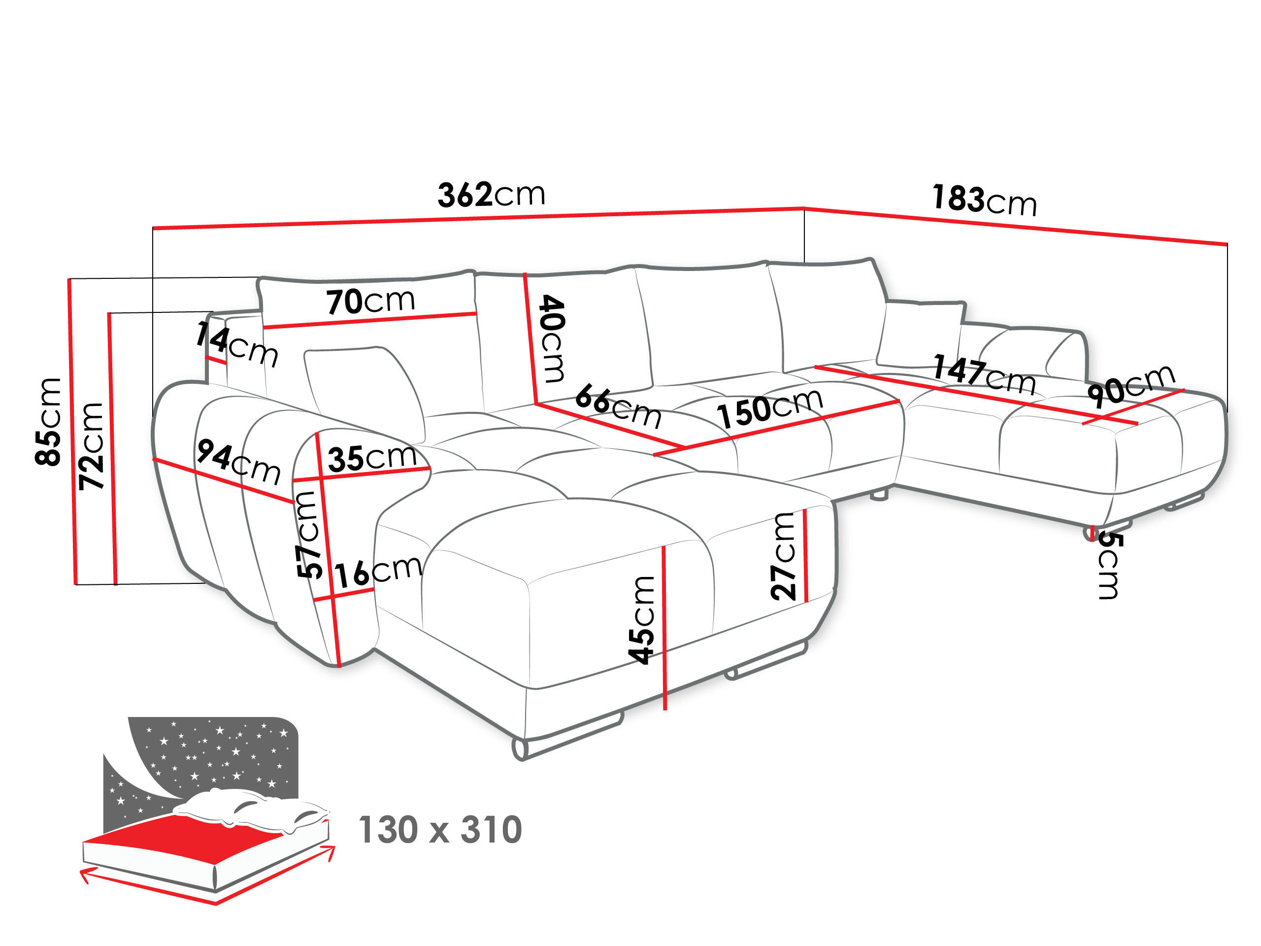 Thumbnail - Mirjan24 Wohnlandschaft, Gelb, Textil, Kiefer, 7-Sitzer, U-Form,Rechteckig, 362x85x183 cm, Wohnzimmer, Sofas & Couches, ...