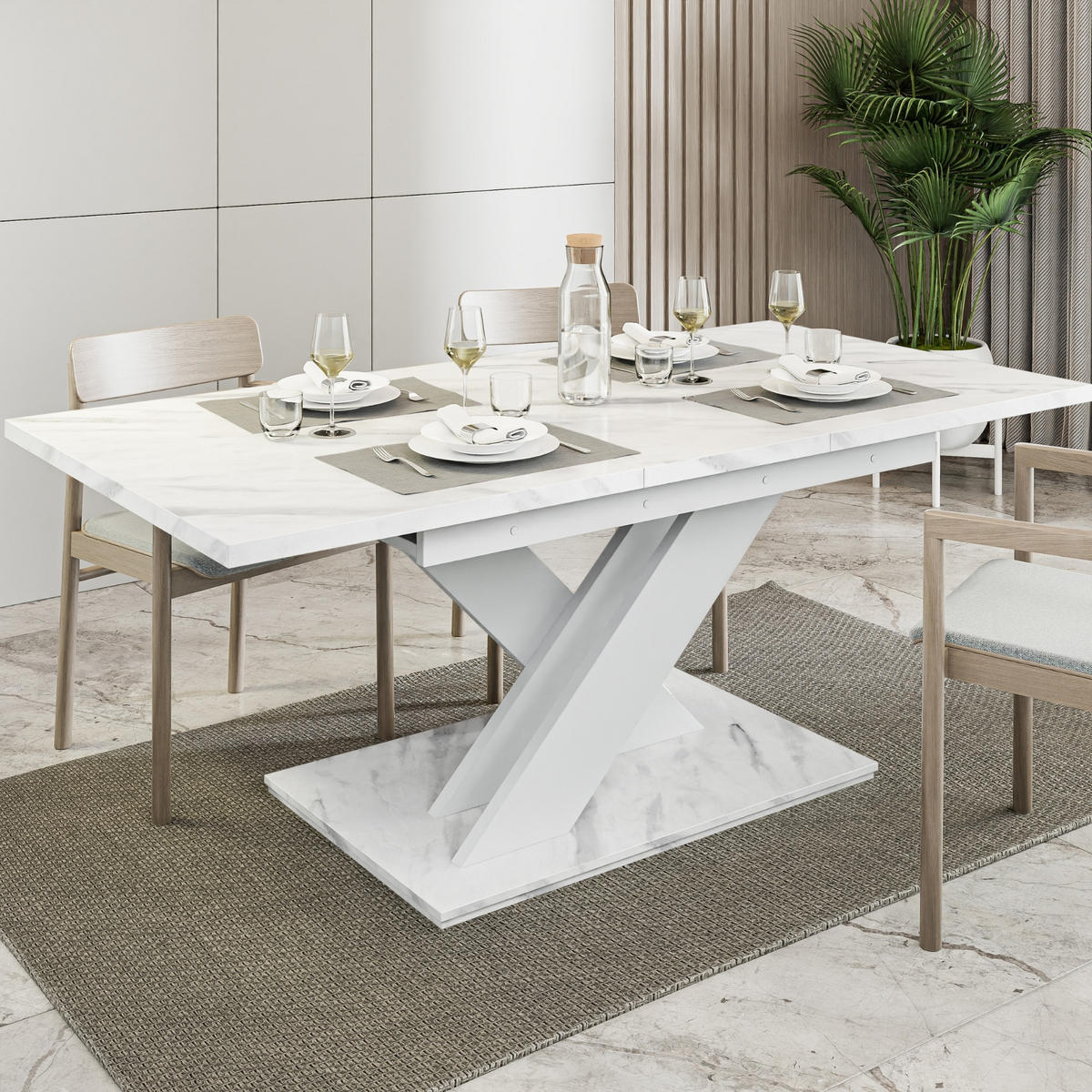 ESSTISCH Bianco Weiß Marmoptik Ausziehbar 140 - 180 cm - Weiß, Holzwerkstoff (140/80/75cm) - PROSPERO