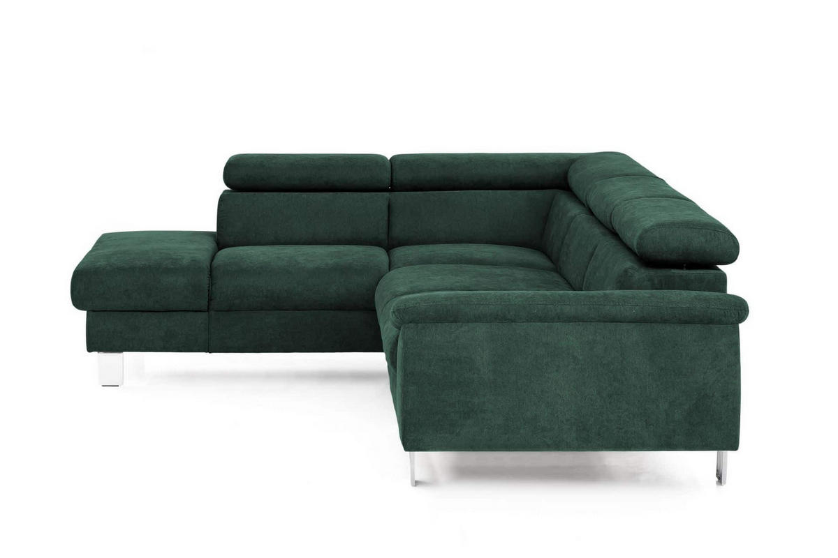 ECKSOFA mit Schlaffunktion und Bettkasten - Chromfarben/Grün, Holz/Textil (249/207cm) - Cotta