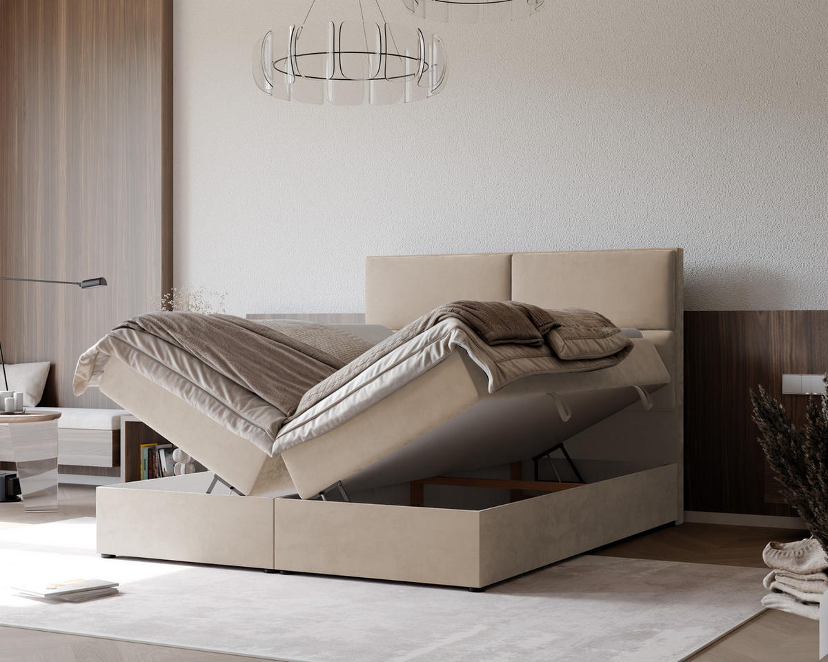 BOXBETT ORFEO 180/200 cm mit Matratze und Topper, Hellbeige - Beige, Textil (180/200cm) - Idohome