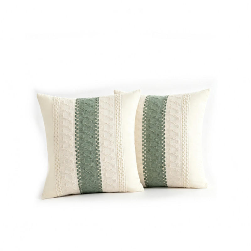KISSENBEZUG – Füllung nicht enthalten – weiß und grün – 45 x 45 cm – 2er-Set - Weiß, Textil (45/45cm)
