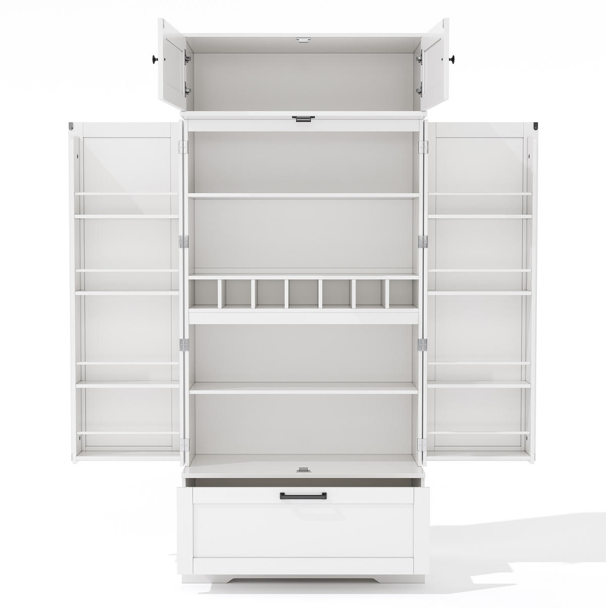 BUFFET 80/40/180 cm in Weiß mit Weinregal, Schublade und Türen - Weiß, Holzwerkstoff (80/180/40cm) - Flora Grace