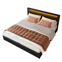 POLSTERBETT 180/200 cm schwarz aus PU mit Bettkasten und LED-Beleuchtung - Schwarz, Kunststoff (180/200cm) - OKMYHOME