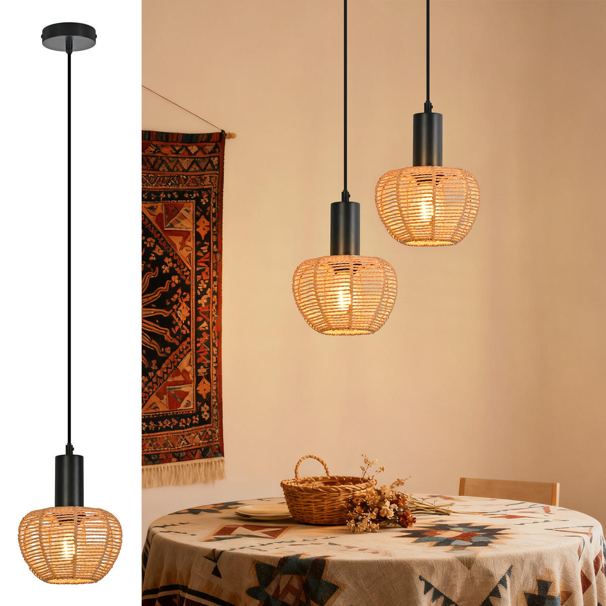 PENDELLEUCHTE Winston 18/10/120 cm - Braun, Metall (18/10/120cm) - ZMH