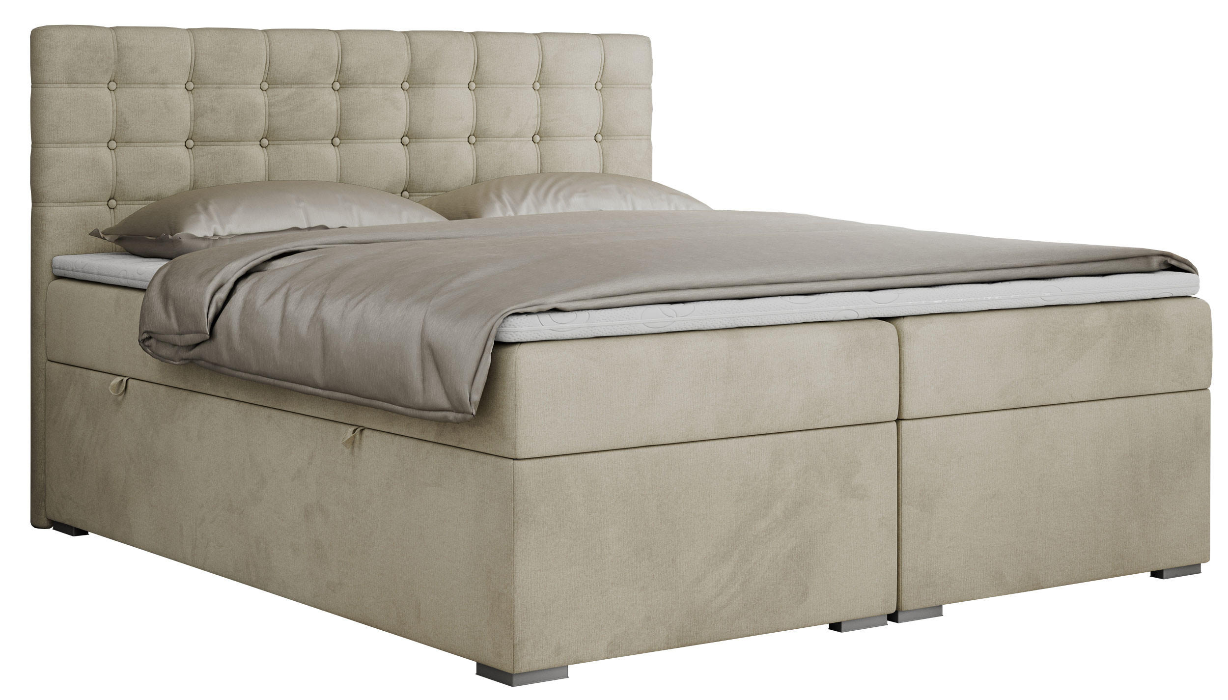 BOXBETT SUSAN 160/200 Beige Velvet - H3 - Beige, Holz/Textil (160/200cm) - MKS