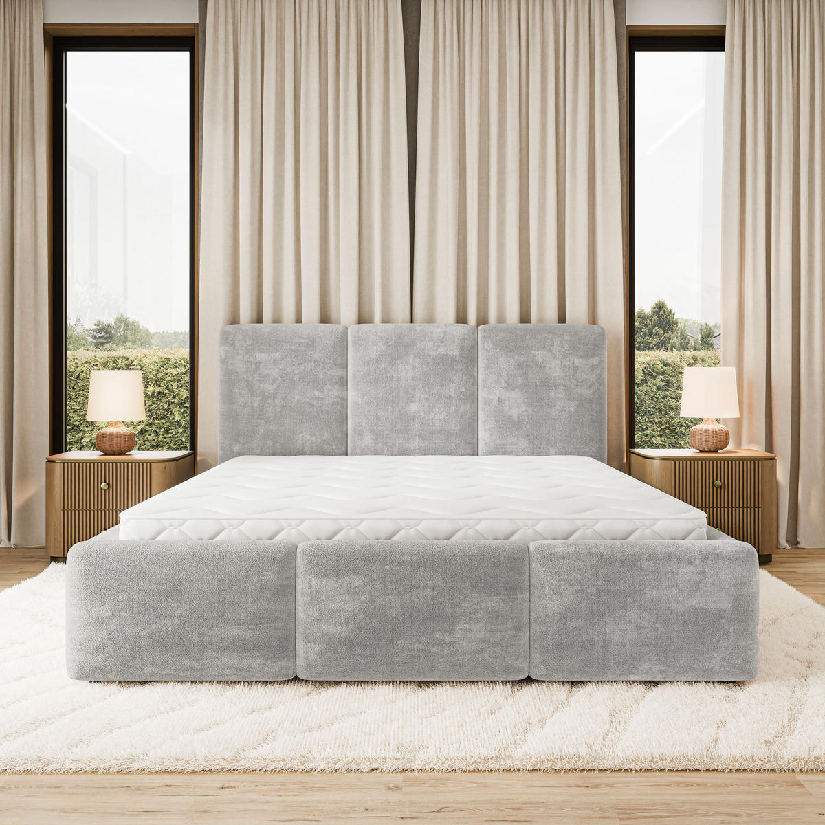 POLSTERBETT MORENA LM 160x200 cm mit Bettkästen - Hellgrau - Hellgrau, Holz (160/200cm) - MASSENO