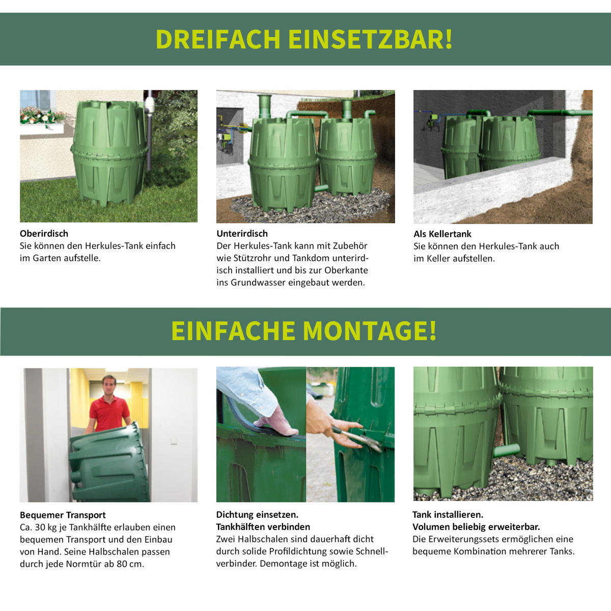 REGENWASSERTANK 1600 L - Grün, Kunststoff (135/160/135cm) - 4rain