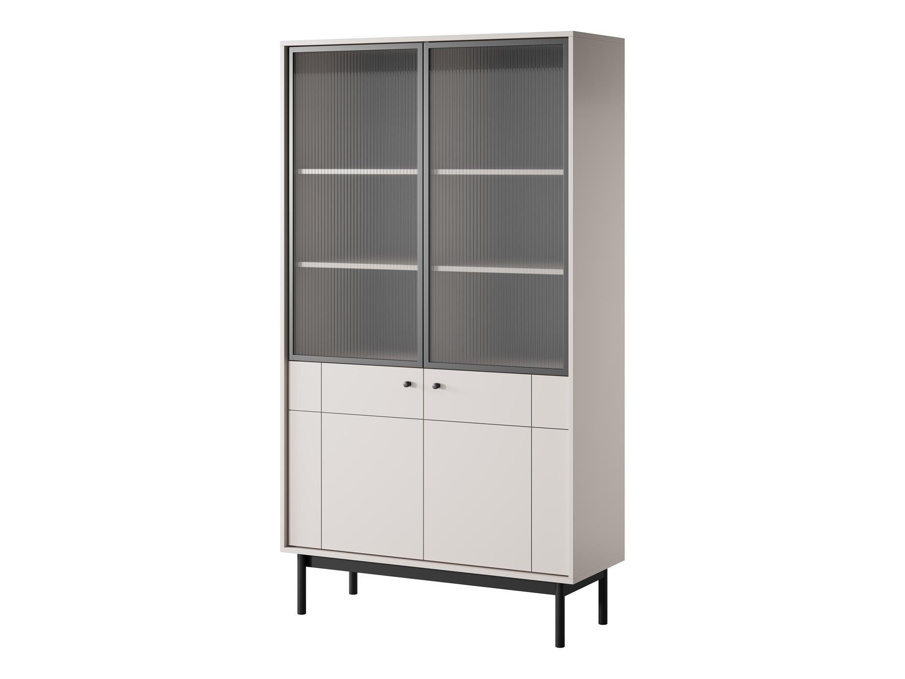 VITRINE Panda Beige, Schwarze Beine, Glasvitrine - Beige/Schwarz, Holzwerkstoff (104/184/39cm) - Bettso