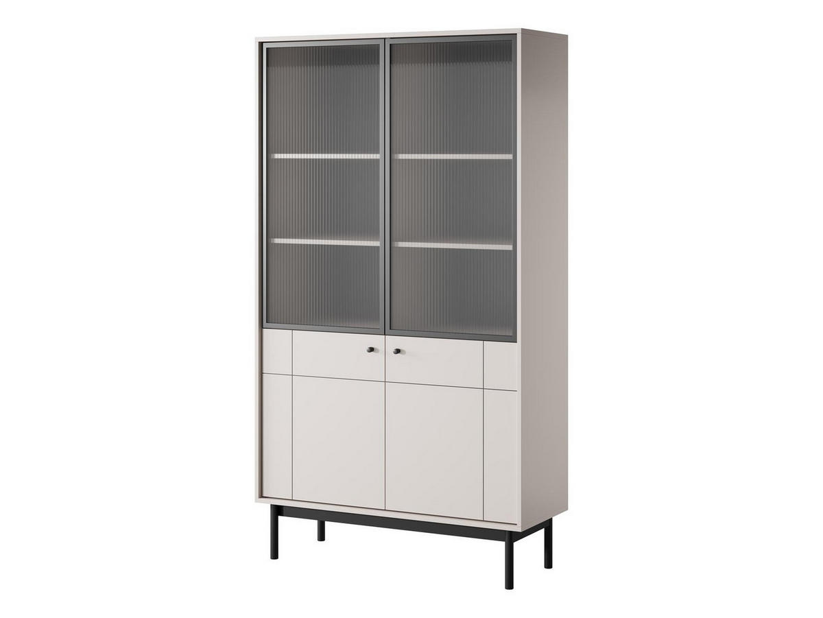 VITRINE Panda Beige, Schwarze Beine, Glasvitrine - Beige/Schwarz, Holzwerkstoff (104/184/39cm) - Bettso