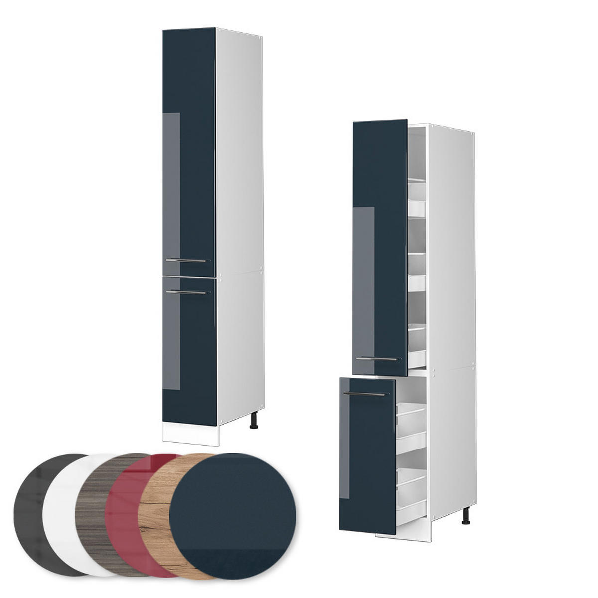 APOTHEKERSCHRANK Fame-Line Dunkelblau Hochglanz 30 cm - Weiß/Dunkelblau, Holzwerkstoff (30/206.8/58cm) - Vicco