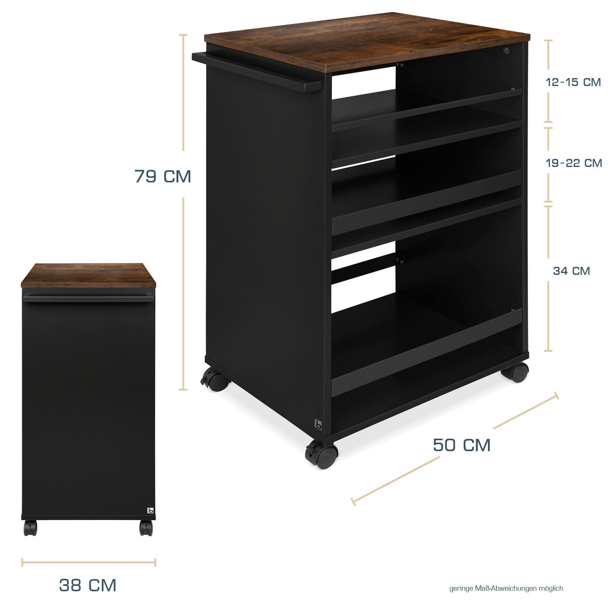 UNIVERSALWAGEN Bengt Schwarz-Braun - Schwarz Hochglanz/Multicolor, Naturmaterialien/Holz (38/79/50cm) - BoMoe