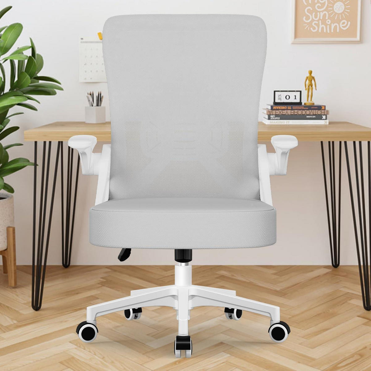 BÜROSTUHL Ergonomisch Grau mit Hochklappbaren Armlehnen - Grau, Textil (57/99/57cm)