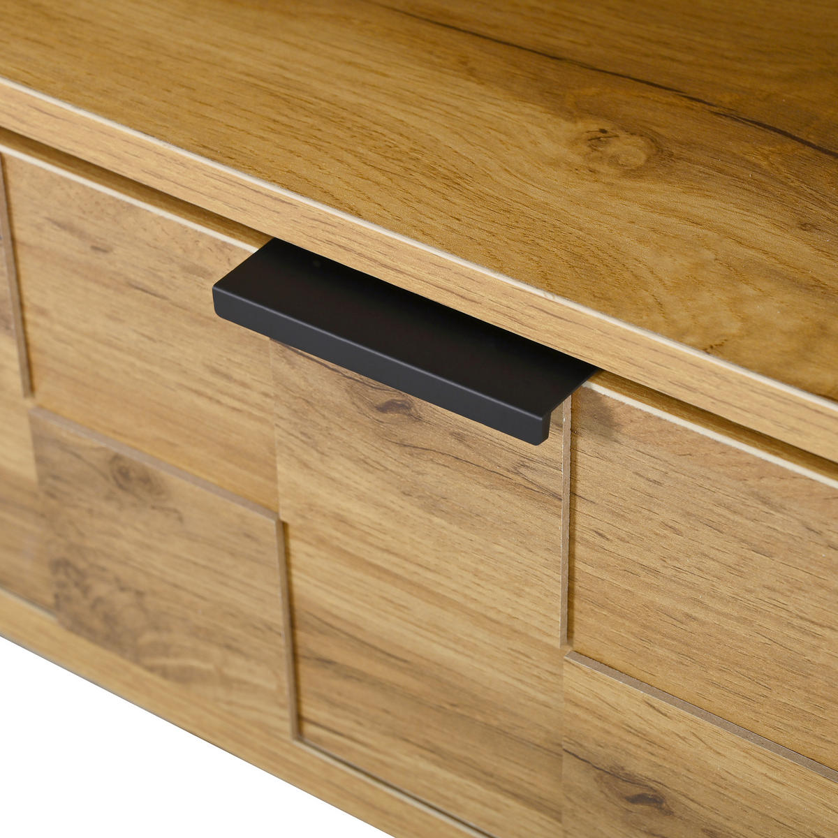 TV-SCHRANK Mosaik Lowboard 2 Türen 2 Schubladen Metallfüße - Naturfarben, Holzwerkstoff (35/42.5/160cm) - FLIEKS