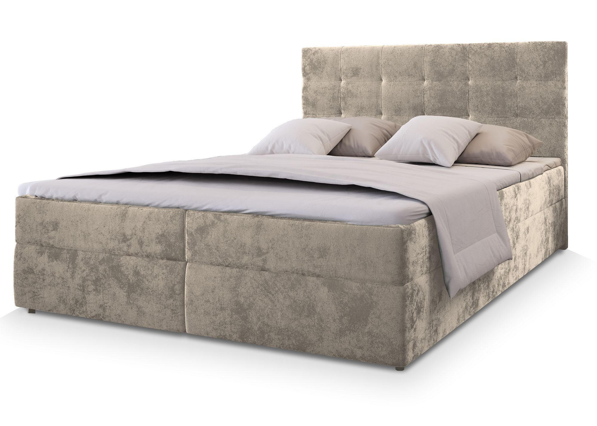 BOXBETT GLOS K 180x200 cm mit Matratze und Topper - Beige - Beige, Holz (180/200cm) - MASSENO