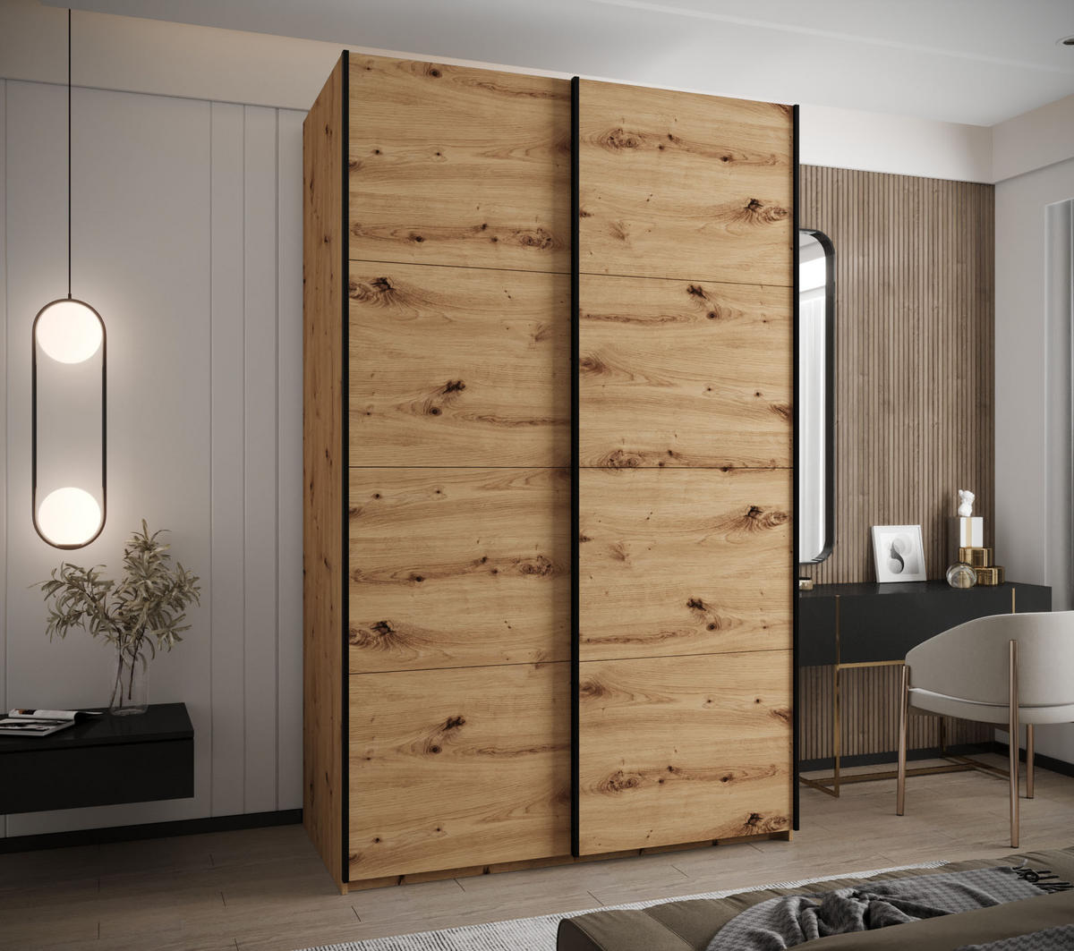 SCHWEBETÜRENSCHRANK 245,5/160/64 2-türig - Schwarz/Eiche Artisan, Holz/Metall (160/245/64cm) - Abiks Möbel