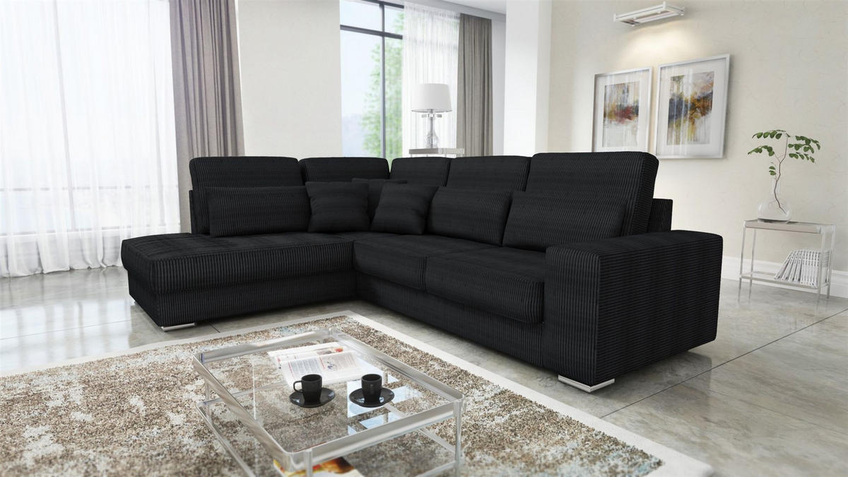 ECKSOFA Nevio Xl In Scala - Schwarz, Holzwerkstoff/Textil (312/226cm) - Fun Möbel