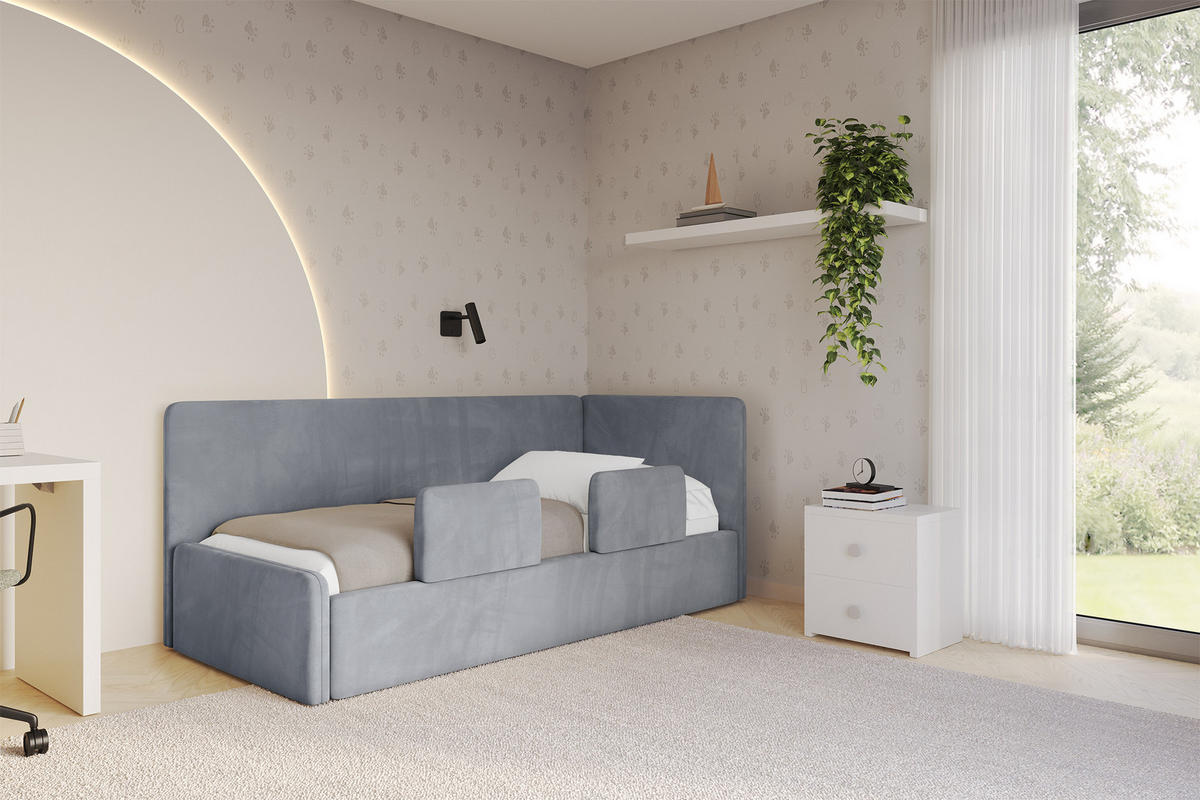 EINZELLBETT Jugendbett mit Bettkasten, Links - NORY 80x200 Grau - Grau, Holzwerkstoff/Textil (80/200cm) - ALTDECOR