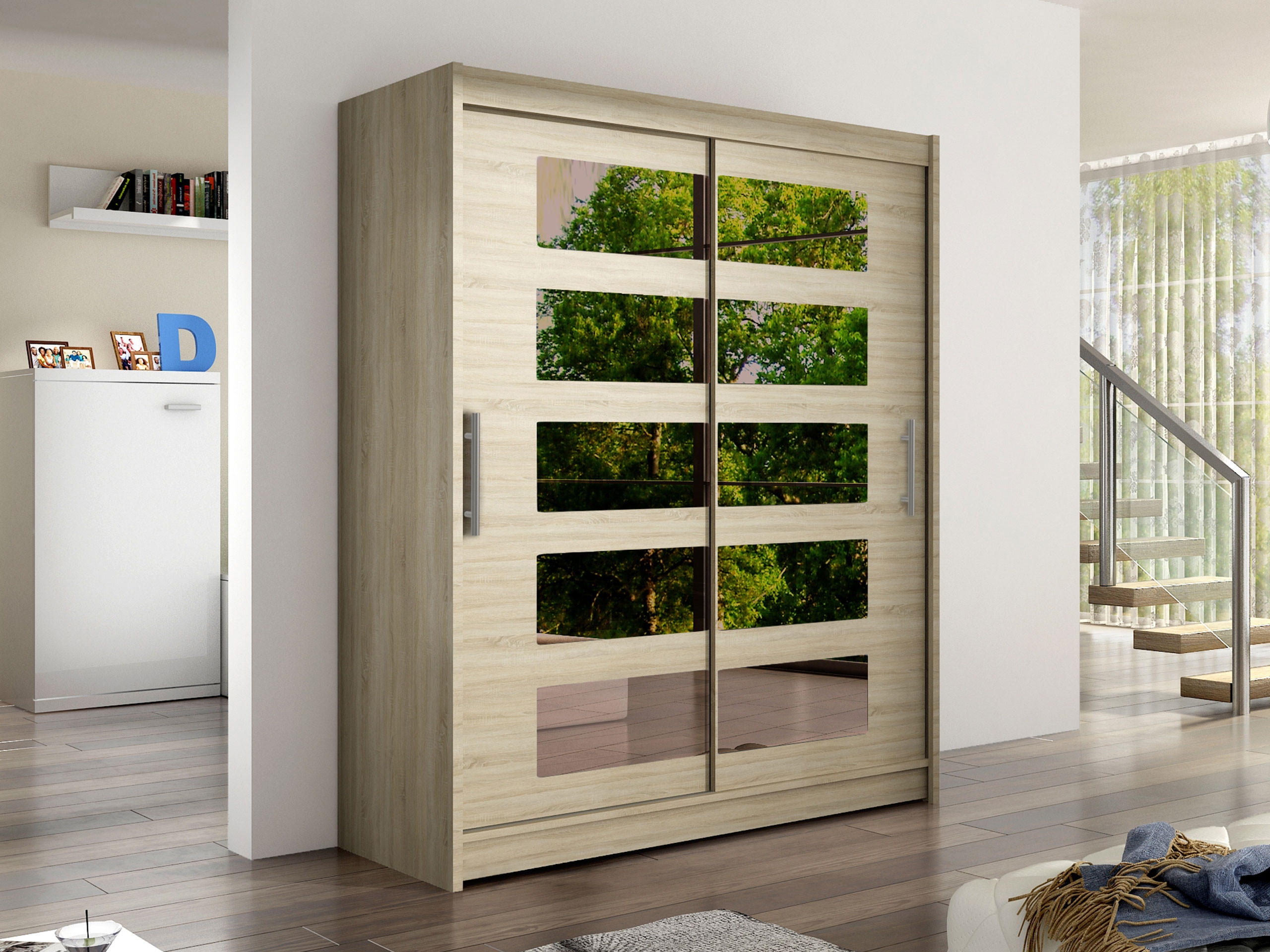 SCHWEBETÜRENSCHRANK Westa V - Silberfarben/Sonoma Eiche, Holzwerkstoff/Metall (150/200/58cm) - MIRJAN24