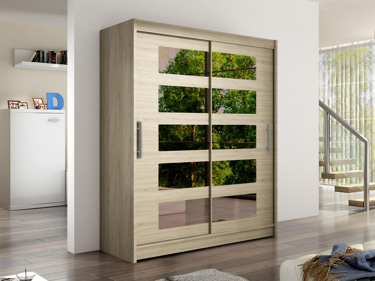 SCHWEBETÜRENSCHRANK Westa V - Silberfarben/Sonoma Eiche, Holzwerkstoff/Metall (150/200/58cm) - MIRJAN24