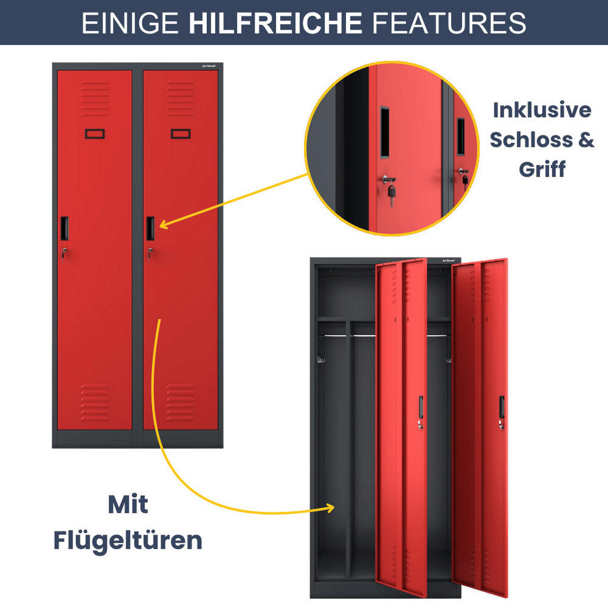 UMKLEIDESCHRANK Spind WIEN 2 Abteile 180x80x50cm Anthrazit-Rot - Anthrazit, Metall (80/180/50cm) - DELUKE