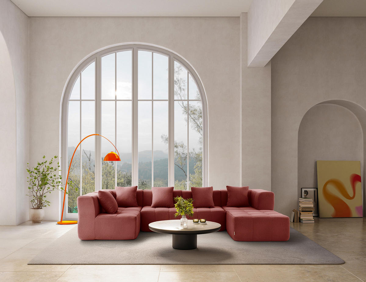 WOHNLANDSCHAFT Bouclé-Stoff Terrakotta-Rot - Terracotta, Textil (340/73/190cm) - MILYsofa