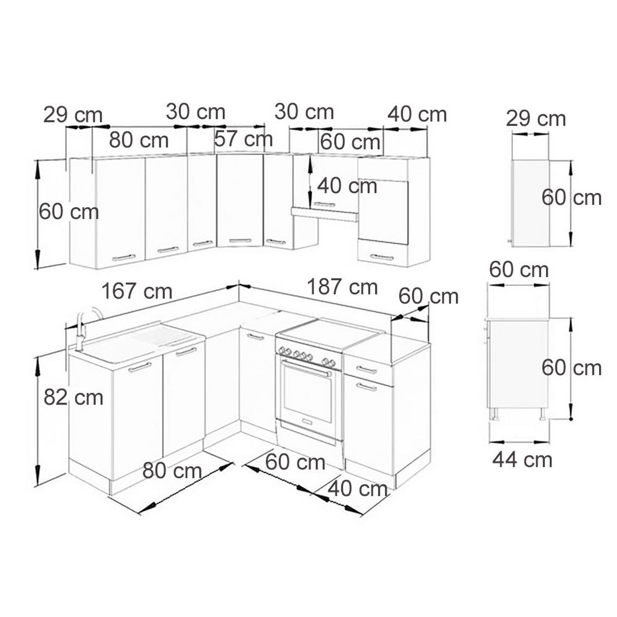 ECKKÜCHE Rick Anthrazit/Goldkraft Eiche 187 x 167 cm , AP Schwarz mit LED-Leisten - Anthrazit/Eiche Wotan, Holzwerkstoff (187/81.6/60cm) - Vicco