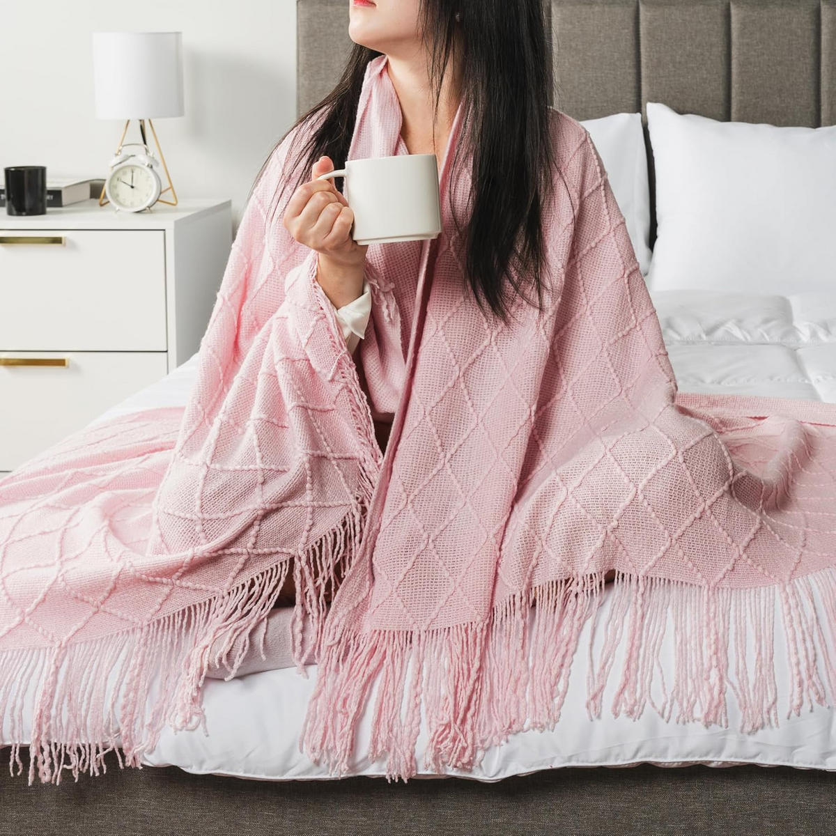 STRICKDECKE - 127 × 180 cm - Pink - Pink, Textil (127/180cm)