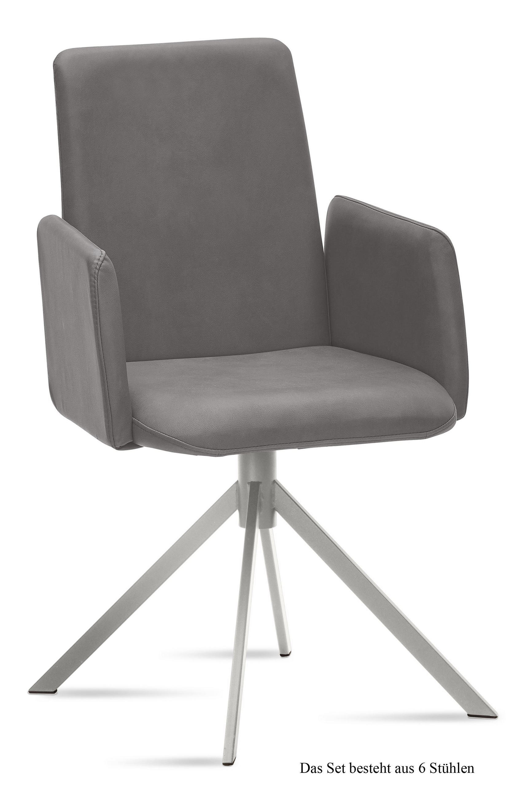 ARMLEHNSTUHL (6er-Set) Dorina 52x92x60 Edelstahl/Grau - Edelstahlfarben/Grau, Kunststoff (60/92/52cm) - 58aufmkessel