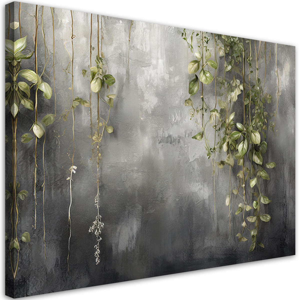 WANDBILD concrete natura blätter - Grau, Textil (60/40cm) - Feeby