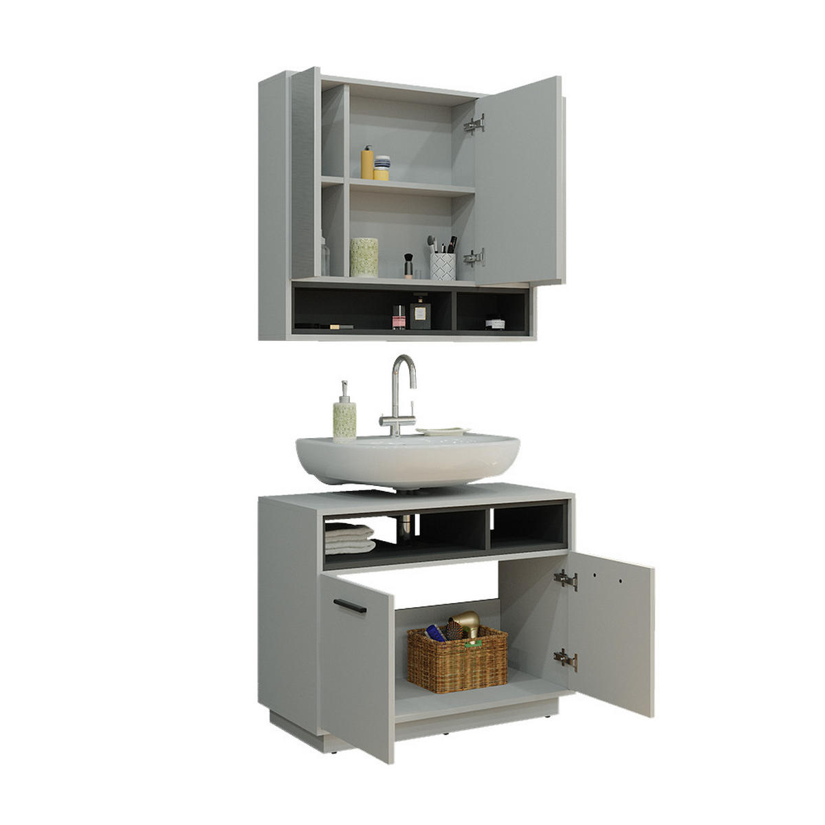 BADMÖBEL-SET Beatrice Grau 2 Teile - Anthrazit/Grau, Holzwerkstoff (80/64/40cm) - Vicco