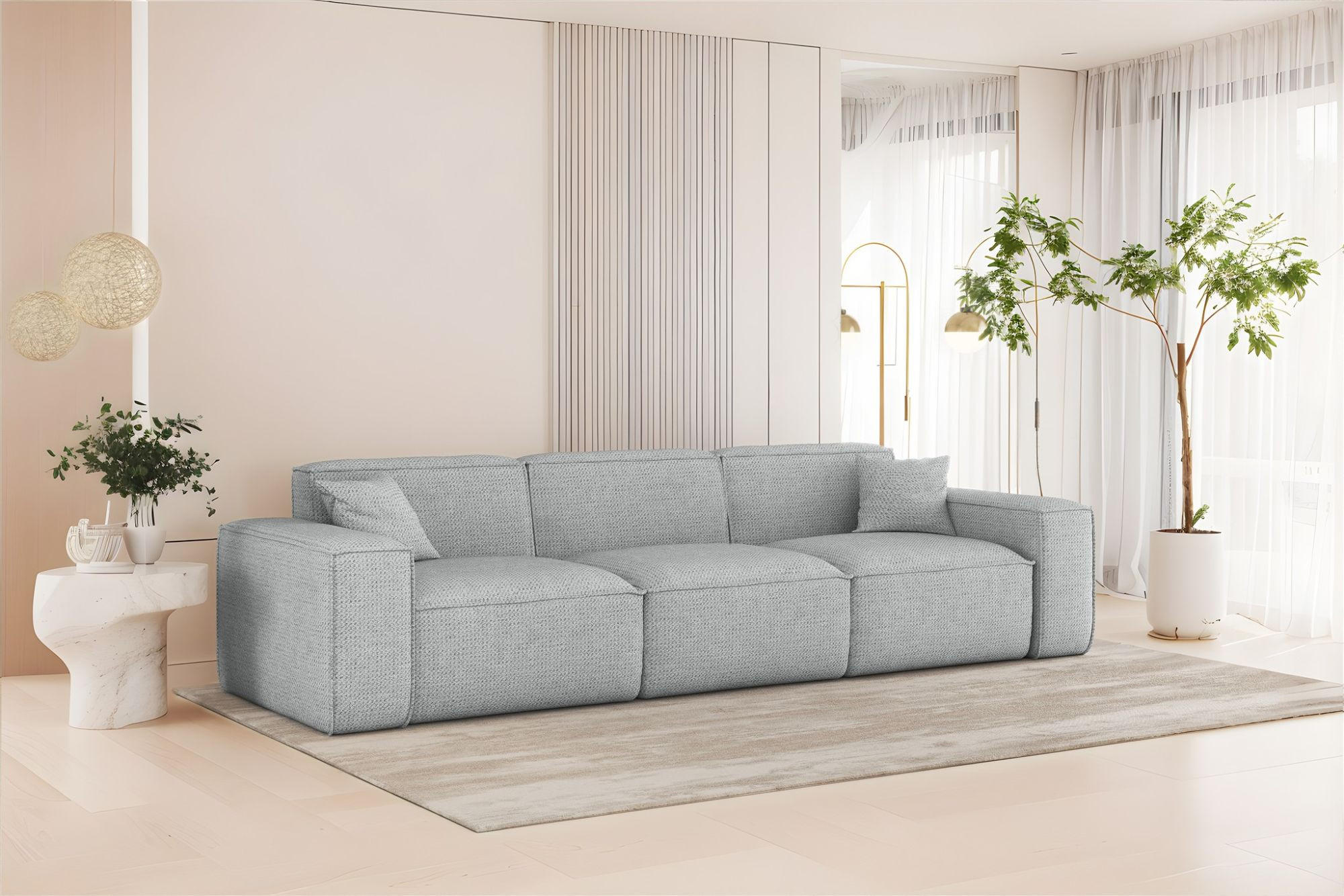 SOFA 3-sitzer Celes Premium In Artico - Hellgrau, Holzwerkstoff/Textil (218/73/90cm) - Fun Möbel