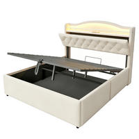 POLSTERBETT 140/200 cm DE-32693 mit LED und Stauraum Beige - Beige, Metall (140/200cm) - ComfortXL