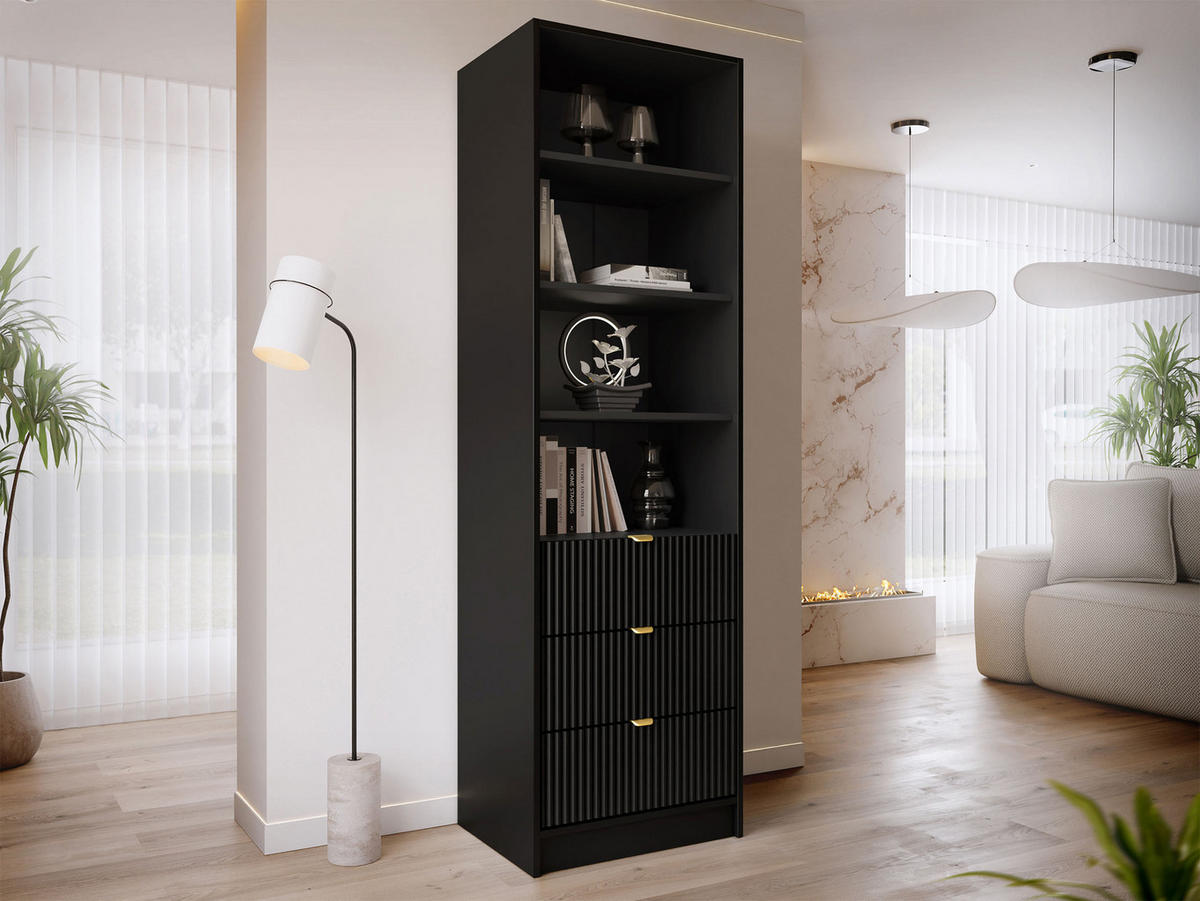 REGAL Tireno 3SZ - Goldfarben/Schwarz, Holzwerkstoff/Metall (60/180/40cm) - MIRJAN24