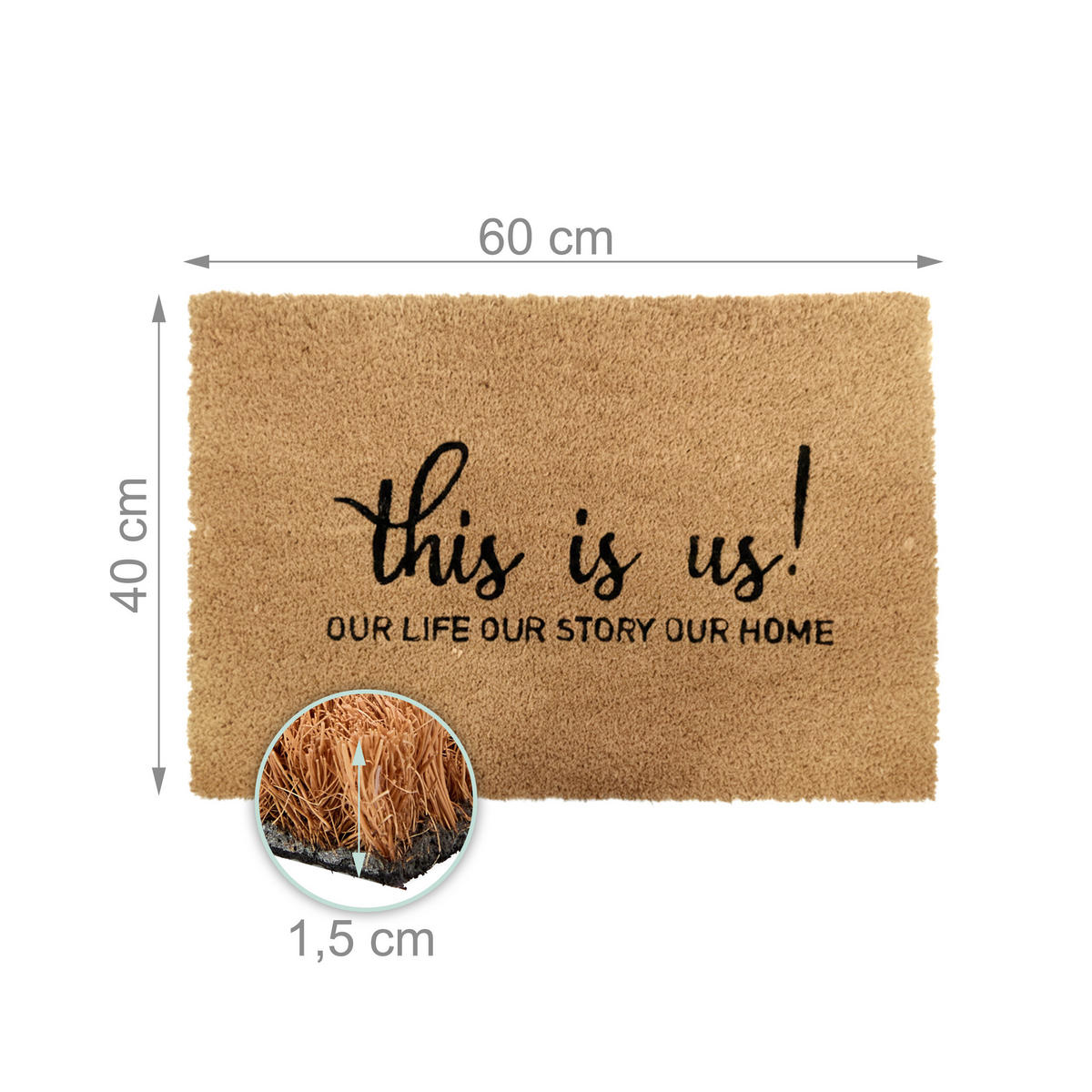 ROHOŽ - světle hnědá, textil/plast (60/40cm) - Relaxdays