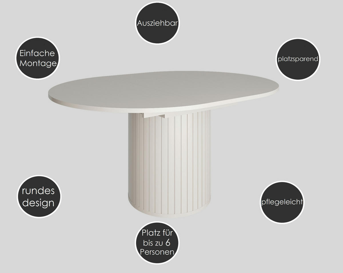 ESSTISCH rund Cashmere ausziehbar - Beige, Holzwerkstoff (120/120/76cm) - designimpex