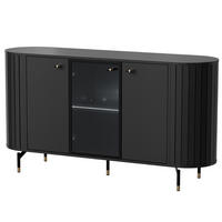 KOMMODE Zalia mit LED-Beleuchtung, 3 Türen, Glastür und Stauraum, 150 cm, im Retro-Stil, Schwarz - Schwarz, Holzwerkstoff (150/81/40cm) - Beautysofa