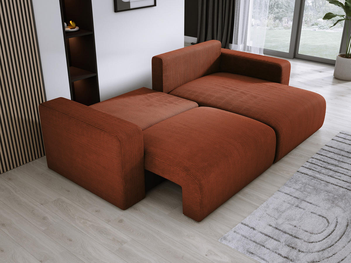 ECKSOFA Carl L-förmig Schlaffunktion und Bettkasten weicher Cordstoff flexibel stellbar lose Rückenkissen freistehend RECHTS 247x143x83cm Brown - Braun, Holz/Textil (247/143cm) - DomoHome