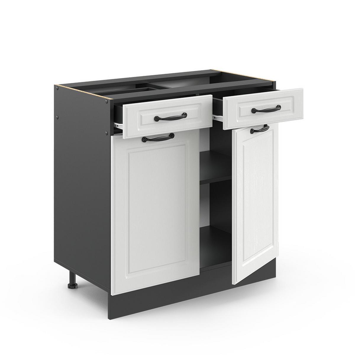 KÜCHENUNTERSCHRANK R-Line Weiß Landhaus 80 cm, AP Anthrazit - Anthrazit/Weiß, Holzwerkstoff (80/81.6/60cm) - Vicco