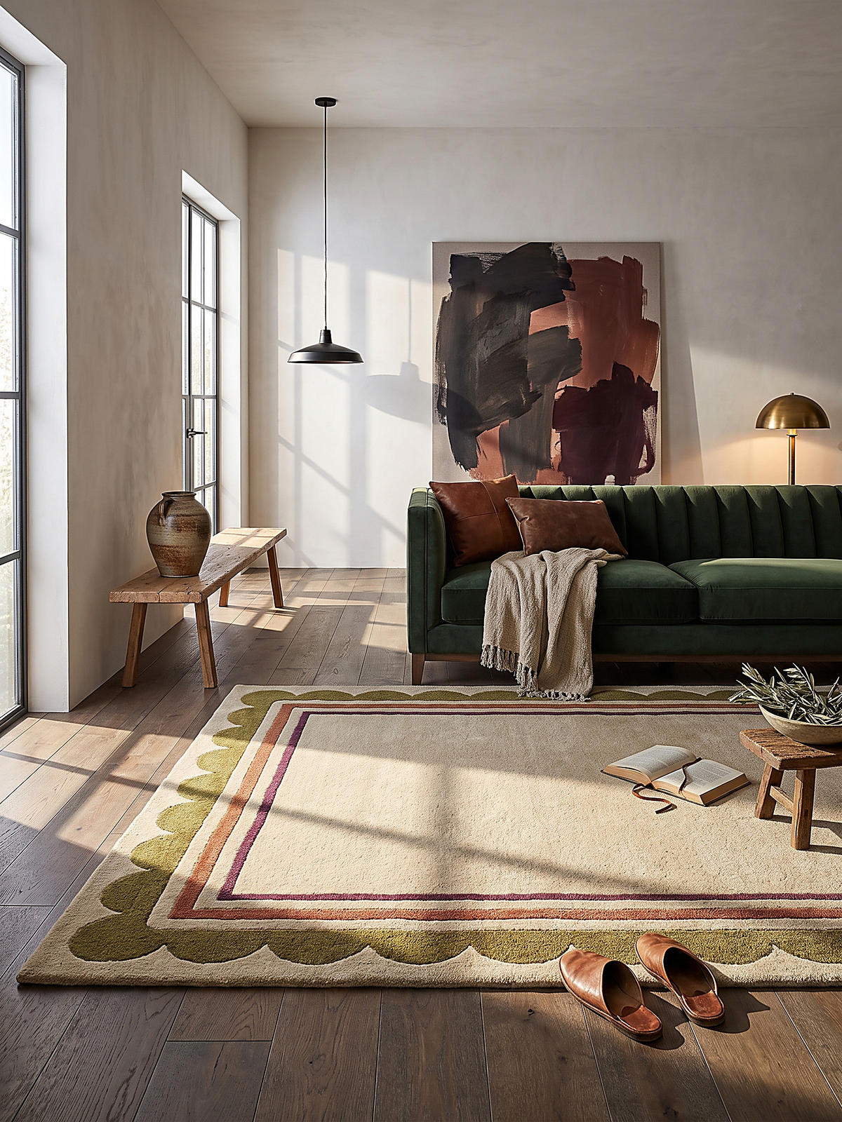 TEPPICH aus Wolle, handgetuftet, WENSUM, in Beige-Multicolor, Scallop-Bordüre, 160 x 230 cm - Beige, Textil (160/230cm) - KADIMA DESIGN